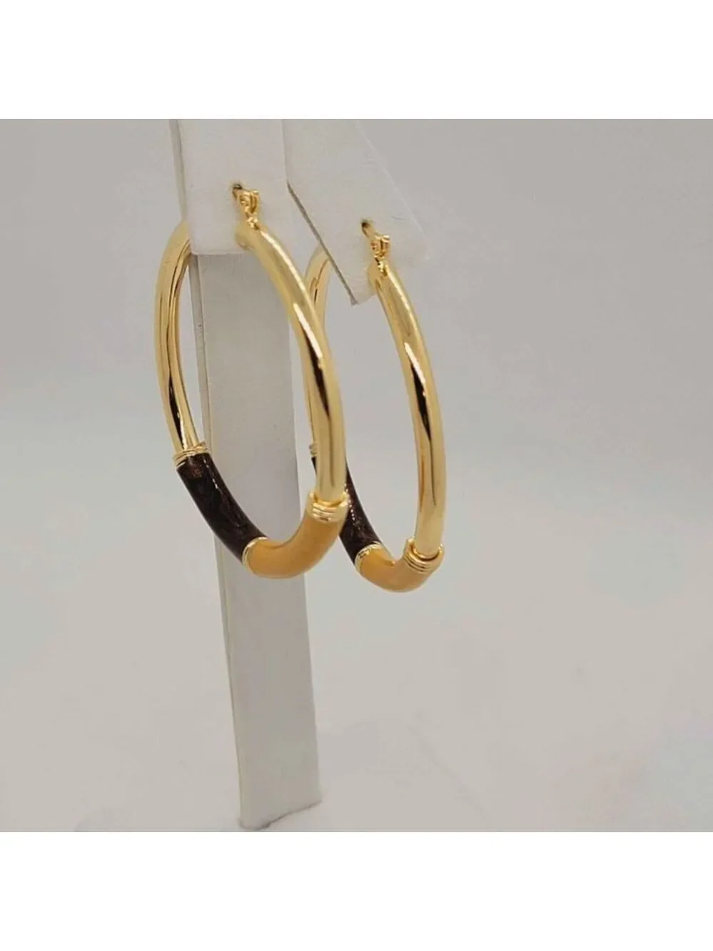 Brand New  Brazilian 18k Gold Filled Brown Hoops Earrings